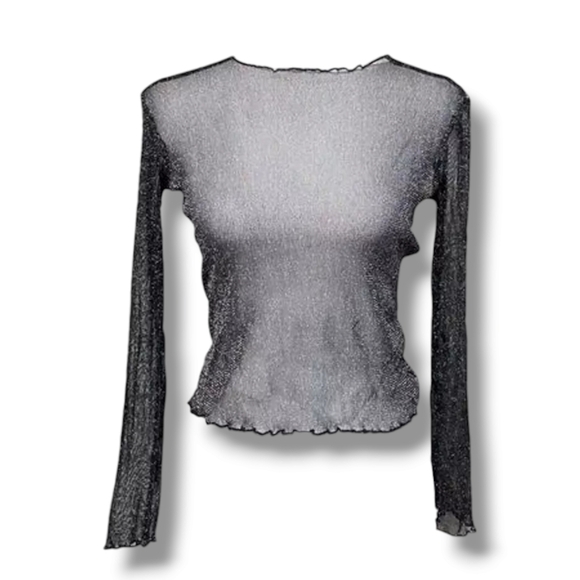 SEEK The Label Sheer Sparkly Black Top - Picture 1 of 9